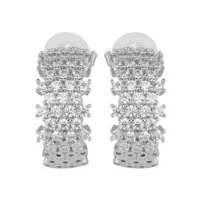 Silver-Plated Pavé Cubic Zirconia Half Hoop Earrings