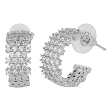 Load image into Gallery viewer, Silver-Plated Pavé Cubic Zirconia Half Hoop Earrings