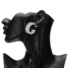 Load image into Gallery viewer, Silver-Plated Pavé Cubic Zirconia Half Hoop Earrings