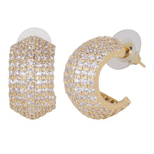 Load image into Gallery viewer, Silver/Gold-Plated Pavé Cubic Zirconia Chunky Half Hoop Earrings
