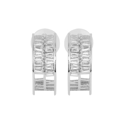 Luxury Vintage-Inspired Silver Baguette Diamond Chunky J-Hoop Earrings