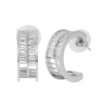 Load image into Gallery viewer, Luxury Vintage-Inspired Silver Baguette Diamond Chunky J-Hoop Earrings