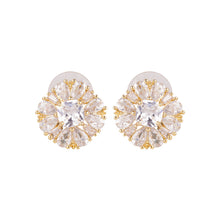 Load image into Gallery viewer, Gold/Silver-Plated Floral Cluster Cubic Zirconia Statement Stud Earrings