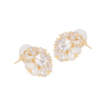 Load image into Gallery viewer, Gold/Silver-Plated Floral Cluster Cubic Zirconia Statement Stud Earrings
