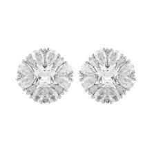 Load image into Gallery viewer, Gold/Silver-Plated Floral Cluster Cubic Zirconia Statement Stud Earrings