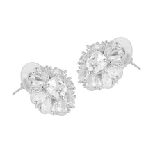 Load image into Gallery viewer, Gold/Silver-Plated Floral Cluster Cubic Zirconia Statement Stud Earrings
