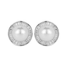 Load image into Gallery viewer, Silver-Plated Baguette American Diamond &amp; Faux Pearl Stud Earrings