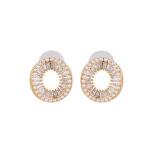 Load image into Gallery viewer, Gold-Plated Circular Cubic Zirconia and Faux Pearl Stud Earrings