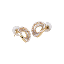 Load image into Gallery viewer, Gold-Plated Circular Cubic Zirconia and Faux Pearl Stud Earrings