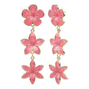 TRIBAL ZONE PRETTY STYLISH PINK FLORAL DANGLER EARRING