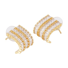 Load image into Gallery viewer, Silver-Plated Baguette Cubic Zirconia Curved Stud Earrings