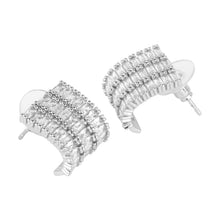 Load image into Gallery viewer, Silver-Plated Baguette Cubic Zirconia Curved Stud Earrings