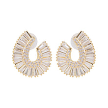 Load image into Gallery viewer, Gold-Plated Baguette American Diamond Fan Hoop Stud Earrings