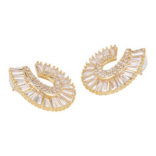 Load image into Gallery viewer, Gold-Plated Baguette American Diamond Fan Hoop Stud Earrings