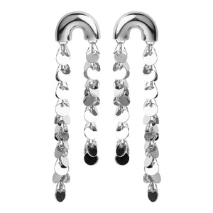 TRIBAL ZONE GLLITERING  SILVER DROP EARRING