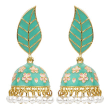 Load image into Gallery viewer, TRIBAL ZONE  PREETY GREEN LEAF JHUMKA EARRING