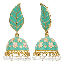 Load image into Gallery viewer, TRIBAL ZONE  PREETY GREEN LEAF JHUMKA EARRING