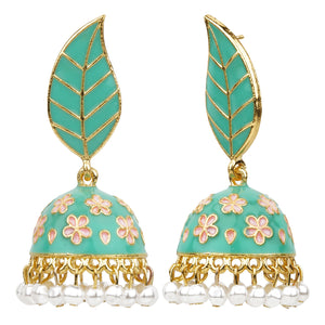 TRIBAL ZONE  PREETY GREEN LEAF JHUMKA EARRING