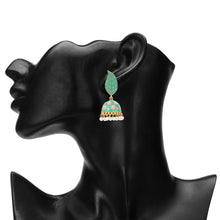 Load image into Gallery viewer, TRIBAL ZONE  PREETY GREEN LEAF JHUMKA EARRING