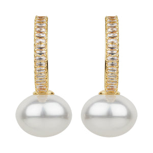 TRIBAL ZONE CLASSY C HOOP  WITH WHITE PEARL EARRING