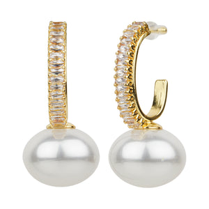 TRIBAL ZONE CLASSY C HOOP  WITH WHITE PEARL EARRING