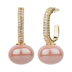 TRIBAL ZONE CLASSY C HOOP  WITH PINK PEARL EARRING