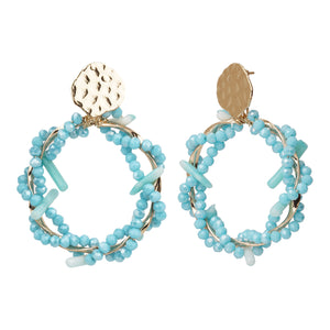 TRIBAL ZONE BLUE FANCY GOLDEN DROP EARRING