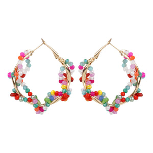 TRIBAL ZONE FANCY MULTICOLOR GOLDEN HOOP EARRING