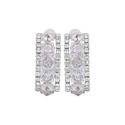 Rhodium-Plated American Diamond Multi-Row Hoop Earrings