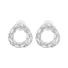Load image into Gallery viewer, Rhodium-Plated American Diamond Cluster Open Hoop Earrings