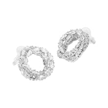 Load image into Gallery viewer, Rhodium-Plated American Diamond Cluster Open Hoop Earrings