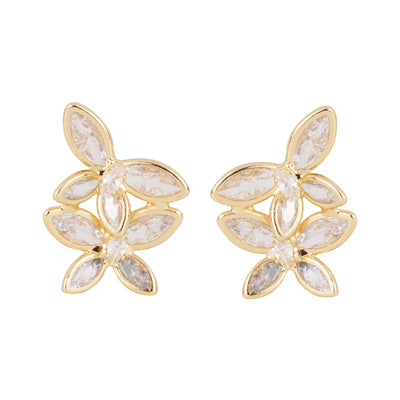 Gold-Plated Marquise American Diamond Leaf Cluster Stud Earrings