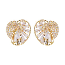 Load image into Gallery viewer, Gold-Plated Baguette and Round American Diamond Fan Stud Earrings