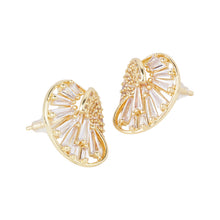 Load image into Gallery viewer, Gold-Plated Baguette and Round American Diamond Fan Stud Earrings