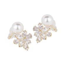 Load image into Gallery viewer, Gold-Plated American Diamond Floral Cluster and Pearl Stud Earrings