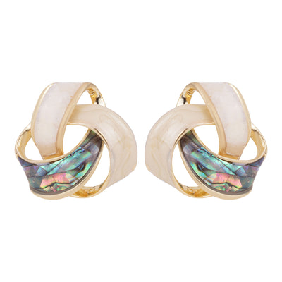 Gold-Plated Interlocking Abstract Knot Stud Earrings with Enamel and Abalone Shell