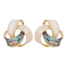 Load image into Gallery viewer, Gold-Plated Interlocking Abstract Knot Stud Earrings with Enamel and Abalone Shell