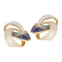 Load image into Gallery viewer, Gold-Plated Interlocking Abstract Knot Stud Earrings with Enamel and Abalone Shell