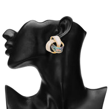 Load image into Gallery viewer, Gold-Plated Interlocking Abstract Knot Stud Earrings with Enamel and Abalone Shell