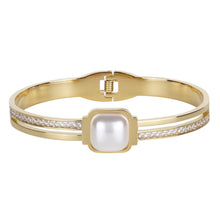 Load image into Gallery viewer, Pearl Cabochon Baguette Bangle - Gold