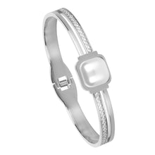 Load image into Gallery viewer, Pearl Cabochon Baguette Bangle - Silver