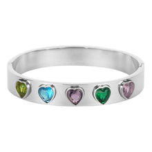 Load image into Gallery viewer, Silver Heart Gemstone Bangle