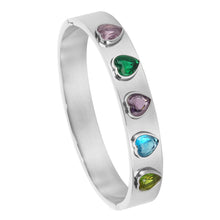 Load image into Gallery viewer, Silver Heart Gemstone Bangle