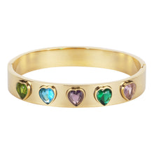 Load image into Gallery viewer, Gold Heart Gemstone Bangle