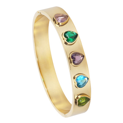 Gold Heart Gemstone Bangle