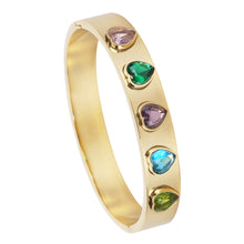 Load image into Gallery viewer, Gold Heart Gemstone Bangle