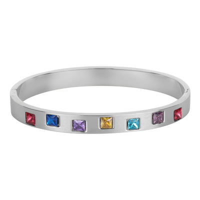 Silver Multi-Stone Square Bangle