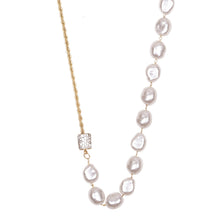 Load image into Gallery viewer, Gold Baroque Pearl Necklace with Pave Clasp