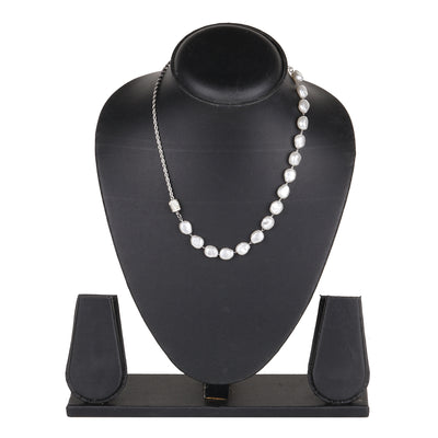 Silver Baroque Pearl Necklace with Pave Clasp