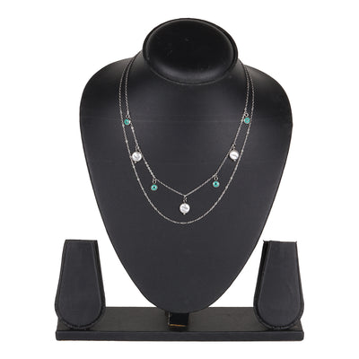 Silver Layered Evil Eye & Pearl Chain Necklace